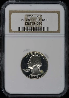 1963 Washington Quarter 25c Silver NGC PR68UC - Image 1 of 2