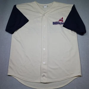 Camicia vintage Cleveland Indians uomo grande panna blu navy MLB baseball logo 7 anni 90 - Foto 1 di 11