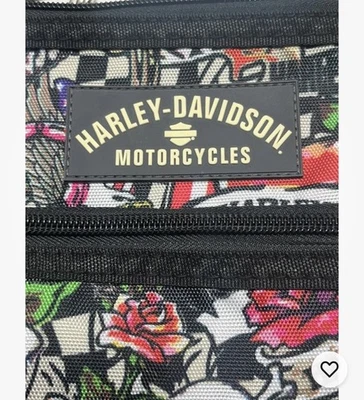 Harley-Davidson💫 Cartera Bandolera Ajustable Negra Calaveras Flores Tatuajes Motociclista Foto 1 de 4