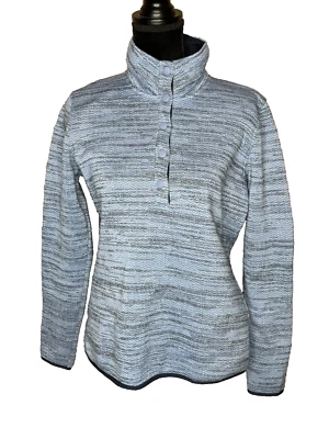 Orvis Womens fleece lined snap sweatshirt pullover Size Medium blue gray pockets - Image 1 of 4