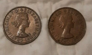 1964 & 1965 One Penny Elizabeth ll UK Coin Dark Toning Lot of 2 - Picture 1 of 6