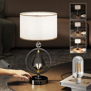 Luxury Diamond Desk Lamp Dimmable Bedside Table Lamp Touch Control Linen Shade - Picture 1 of 7