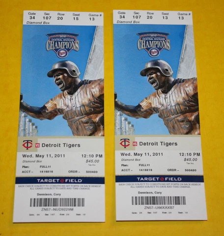 Minnesota Twins Ticket Stub May 11 2011 | Victor Martinez HR Miguel Cabrera Hit Cover