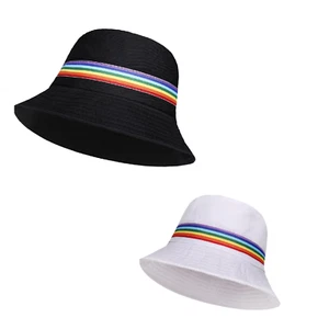 TaB Bucket Sommerhut mit Regenbogenstreifen weiß schwarz Hüte 58 - 59 cm - Bild 1 von 8