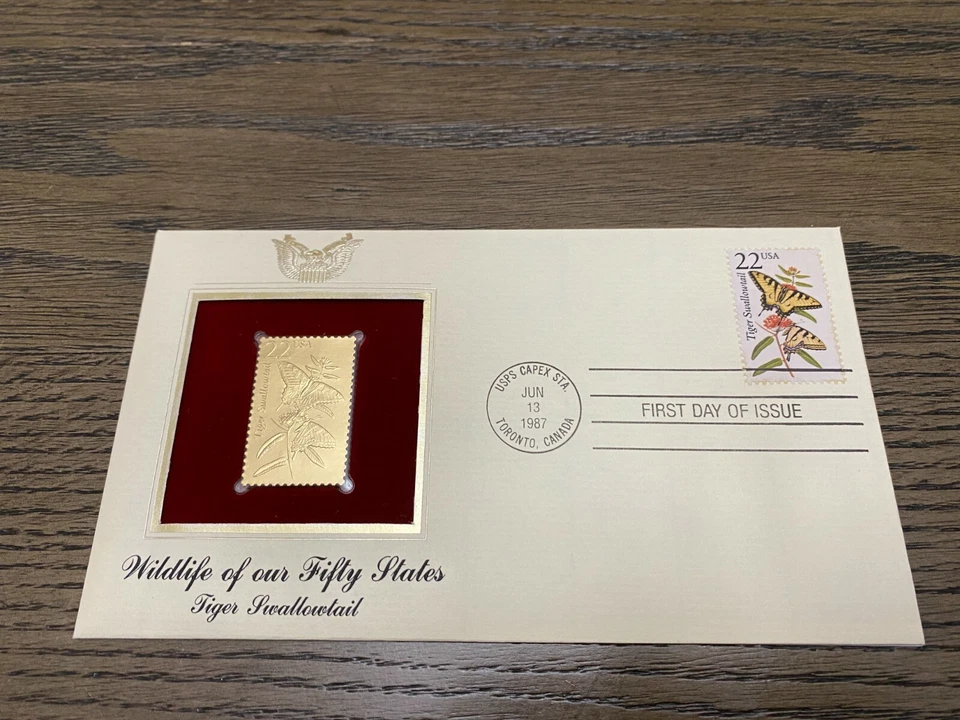 1987 Tiger Swallowtail Wildlife of 50 States Cubierta Sello Dorado Réplica Foto 1 de 1