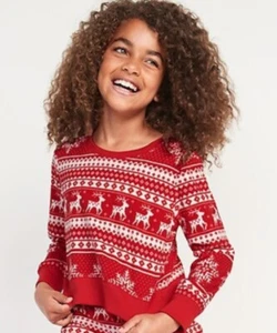 Old Navy Kid Girls Printed Micro Fleece Cropped Pajama Top Fair Isle Size Small - Picture 1 of 1