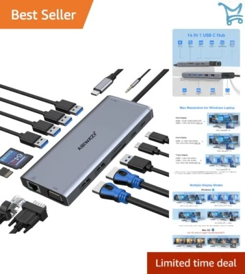 USB C Docking Station Dual 4K HDMI VGA 100W PD Ethernet SD TF Audio - Image 1 of 4