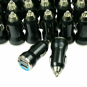 Wholesale Lot 100 Universal Dual Port 2.1A 10W Fast USB Car Chargers - Black - Picture 1 of 3