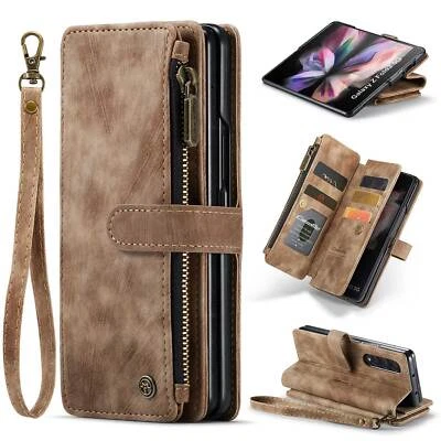 For Samsung Galaxy Z Fold 4 3 5G Luxury Leather Zipper Wallet Case Stand Cover - Image 1 of 4