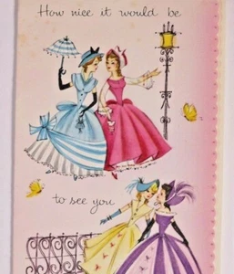 VINTAGE LADIES IN VICTORIAN DRESSES - GREETING CARD - Get Well Card - Picture 1 of 6