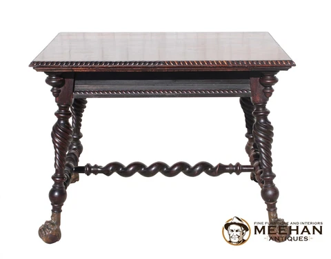 Merklin Barley Twist Leg Mahogany Library Table w/ Drawer Cover