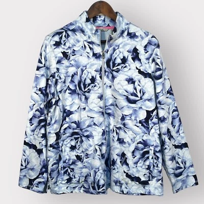 Isaac Mizrahi Live! Chaqueta SOHO Anorak Mujer M Azul Floral Bolsillos Cremallera Completa Tejida Foto 1 de 4