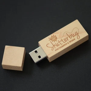 64G Wooden USB2.0 Flash Drive w/ Keychain & Free Logo Real Storage Gift/Business - Afbeelding 1 van 13