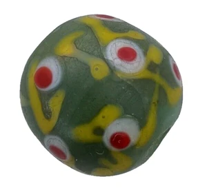 Bead, 1 Pc, Glass Cylindrical - Majapahit Styling, Old, 15 mm, Green, Red Eyes - Picture 1 of 1