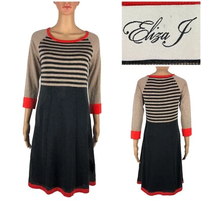 Vestido Suéter Patinador Manga 3/4 Rayas Eliza J Para Mujer Calce Pequeño y Acampanado Usado en Excelente Condición Foto 1 de 4