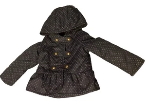 Baby Gap Toddler Girls Black w/ Polka Dot Hooded Peplum Jacket Sz 4 Gold Buttons - Picture 1 of 8