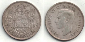 A Nice Looking 1943 Circulated Canada Silver 50¢ with a "Hoof to 3" Die Break - Picture 1 of 1