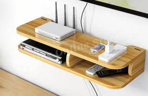 Wall-Mounted Media Shelf WiFi Router Storage Box TV Set-Top Rack Sky box Wooden - Picture 1 of 8