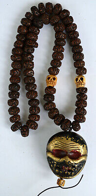 Tibet Himalaya Antique Shaman Necklace Skull Bone + Rudraksha Beads  • 280€