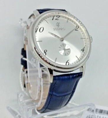 OROLOGIO UOMO SOSPIRO TRUMAN QUADRANTE ARGENTATO SOLEIL,CINTURINO PELLE BLU,41mm - Immagine 1 di 4