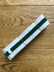 WEISSER GÜRTEL MIT GRÜNEN STREIFEN KARATE TAEKWONDO JUDO KICKBOXGÜRTEL 150cm - Bild 1 von 2
