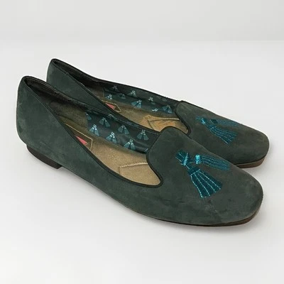 Isaac Mizrahi 女式 7 码绿色麂皮绒刺绣懒人鞋乐福鞋 — 第 1/4 张图片
