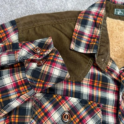 Outdoor Flannel Shirt Jacket Womens Corduroy Plaid Sherpa Lined Rustic Boho farm - Image 1 of 4