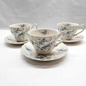 3 Vintage Vergissmeinnicht von Myott Staffordshire Teetassen und Untertassen - Bild 1 von 24