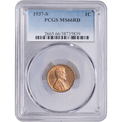 1937-S 1c Lincoln Wheat Cent ~ PCGS MS66RD - Image 1 of 2