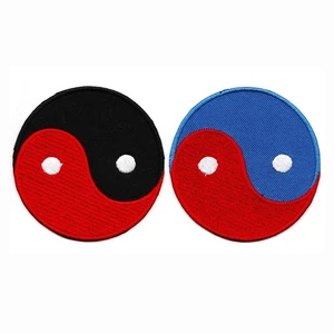 Red Yin Yang Embroidered Iron On Patch 2 Pack Set – Black & Blue Color Variants - Picture 1 of 2