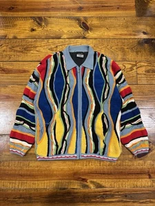 Vintage COOGI Australia Knit Cotton Full Zip Jacket Sweater Multi Color RARE 90s - Picture 1 of 14