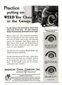 1922 American Chain: Pratice Weed Tire Chains In the Garage Vintage Print Ad - Picture 1 of 1