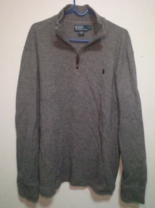 Polo Ralph Lauren 1/4 Zip Sweater Mens XL Heather Gray w/ Blue Pony 100% Cotton - Picture 1 of 9