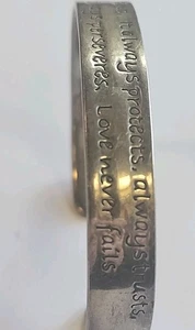 TH STERLING SILVER "LOVE IS KIND" OPEN BANGLE BRACELET - Picture 1 of 5