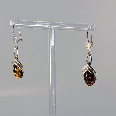 Sterling Silver Baltic Amber Dangle Earrings With Twist Design - Image 1 of 4