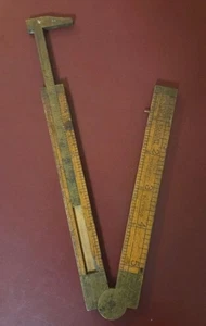 Vtg Stanley Wood & Brass 12" Folding Rule No. 36 1/2 W/ Slide Caliper Extenstion - Picture 1 of 9