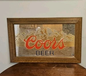 Vintage Coors Bier Spiegel Bar Schild 1987 Holzrahmen Gold & Silber Berge - Bild 1 von 13