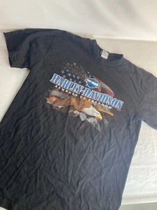 Harley Davidson Shirt Mens Large Black Motorcycle Faded 2008 Eagle USA Flag - Picture 1 of 6