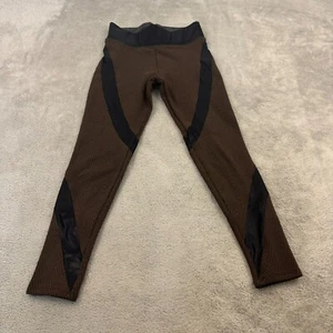 Noli Yoga Leggings Womens S Brown Chevron Shiny Detail Athleisure Sporty Stretch - Picture 1 of 11