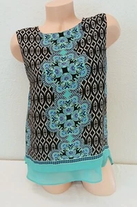 Rose & Olive türkis grün schwarz geometrisches Reißverschluss hinten ärmellos Bluse Top Large L - Bild 1 von 6