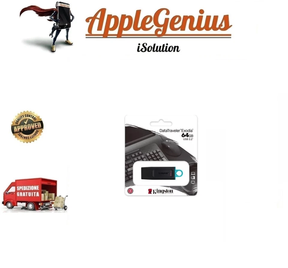 PENDRIVE USB 64GB KINGSTON 3.2 ORIGINALE + POSTA 1 OMAGGIO - Immagine 1 di 1