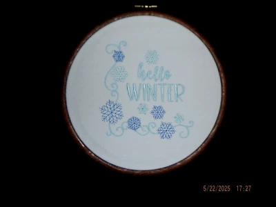 EMBROIDERY WINTER SEASON, HAND/MACHINE MADE IN USA. IN 6" ROUND FRAME - Image 1 of 2