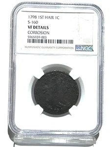 1798 1ST HAIR 1 C LARGE CENT S-160 NGC CERTIFIED VF - Picture 1 of 7