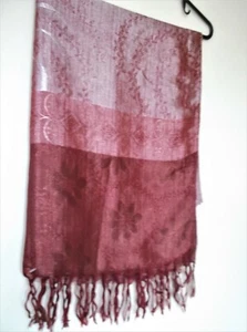 LADIES SCARF BROCADE LOOK SOFT SATIN SHEEN SHADES OF RUSSET CERISE ROLLED EDGE - Picture 1 of 3