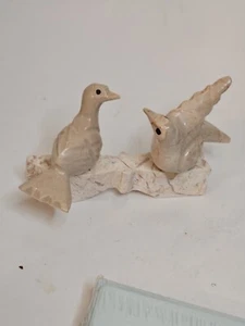 Marble And Alabaster Bird Figurines Hand Carved Small Doves Courting - Picture 1 of 11