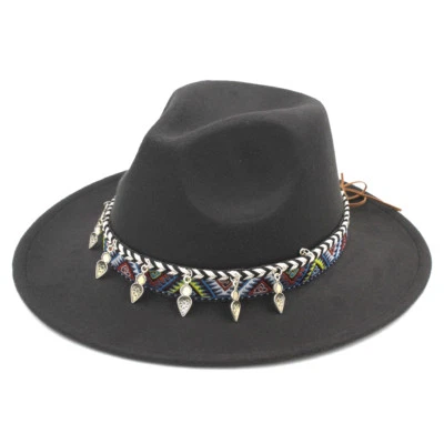 Nuevo Mujeres Hombres Mezcla de Lana Fedora Panamá Sombrero De Colección Ala Ancha Jazz Trilby Gorra BBO Foto 1 de 4