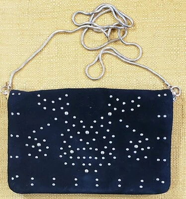 Free People Black Suede Crossbody Bag Studs Chain Strap Snap close Pocket Mini - Image 1 of 4