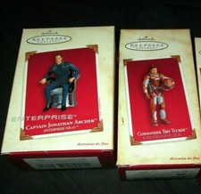 HALLMARK ORNAMENT STAR TREK ENTERPRISE LOT~2003 ARCHER & 2004 TRIP TUCKER~BOX VG