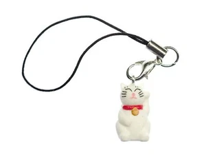Fortunato Neko Gatto Ciondolo Cellulare Miniblings Maneki Manineko Bianco - Zdjęcie 1 z 4