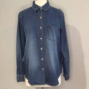 Chico’s Denim Pocket Full Button Front Collared Long Sleeve Shirt Size 2/L/12 - Picture 1 of 16